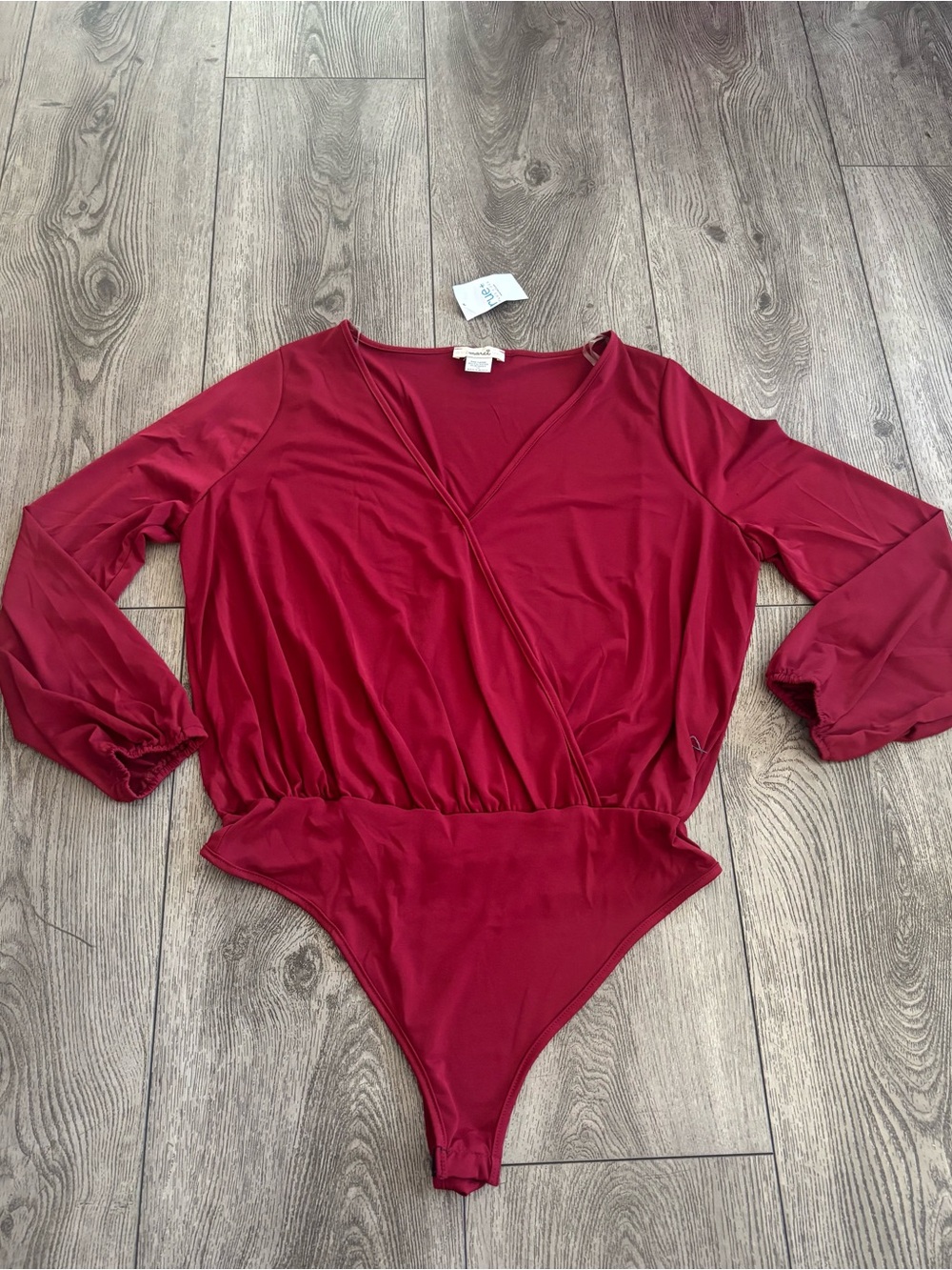 Marci V-Neck Long Sleeve Bodysuit in Deep Red
